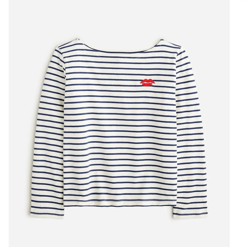 Classic mariner cloth boatneck T shirt with embroidery kiss